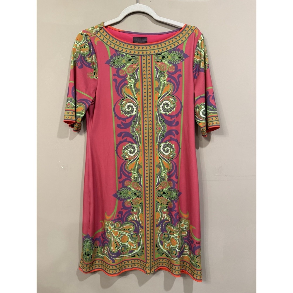 Hale Bob Pink Boho Shift‎ Dress Medium Retro Stretch